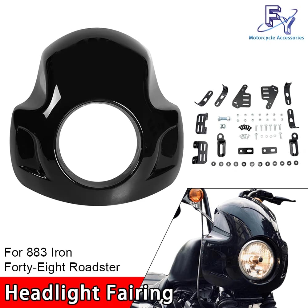 Motorcycle Headlight Fairing Front Cowl Cover Gloss Black Fit For Harley Sportster 883 Iron Forty-Eight Roadster