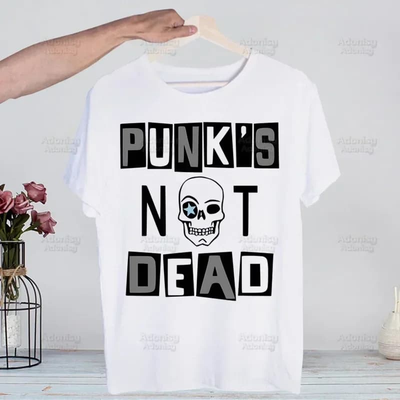 Punks Not Dead Rock T-shirt For Men Short Sleeve Casual Men Tops Cartoon T Shirt For Male Printed white t shirt women