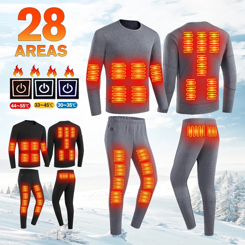 Intimo riscaldato 28 aree Camicie da trekking Divise da sci Top Pantaloni Uomo Donna Intimo termico Giacca riscaldante USB Abbigliamento invernale