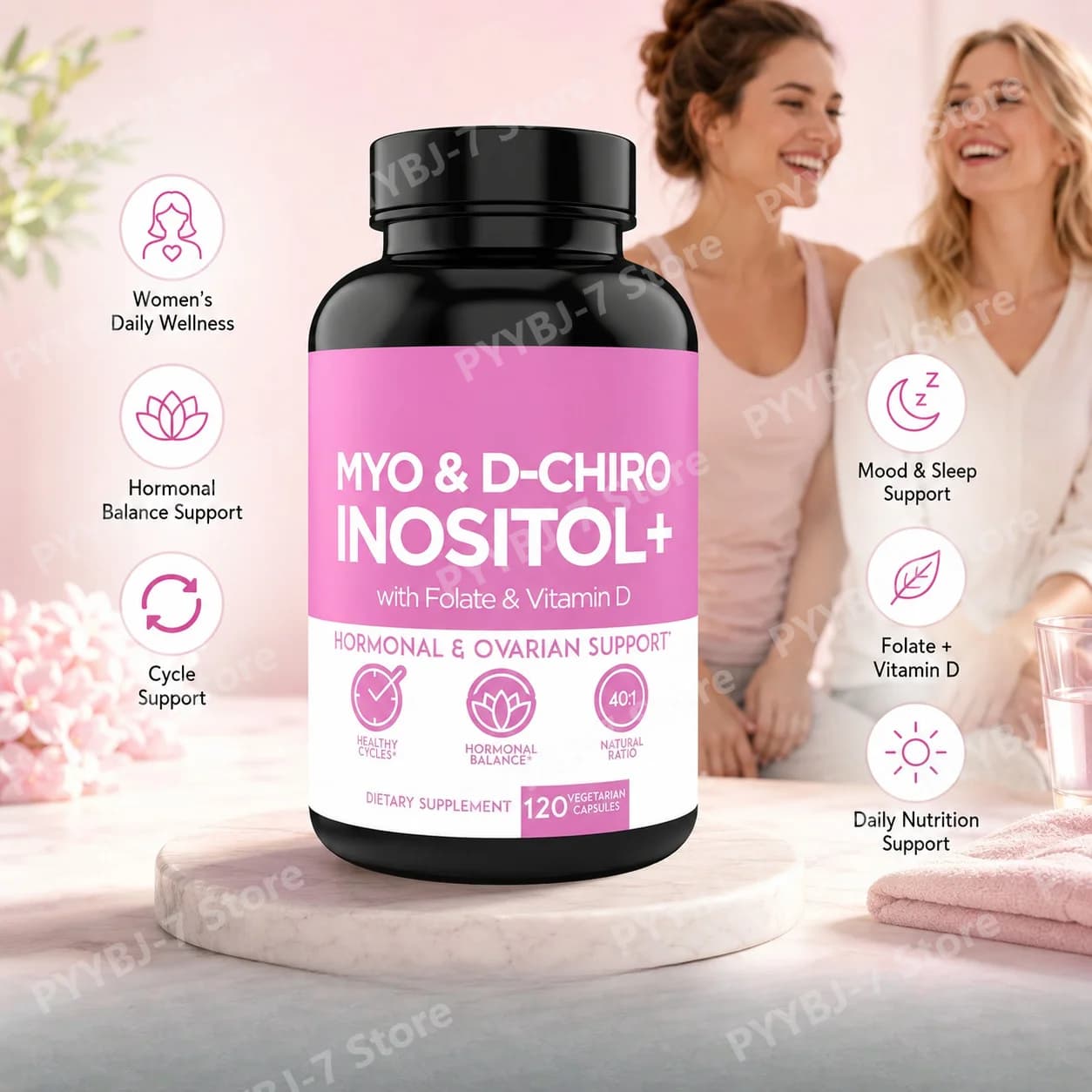 Women’s Inositol Supplement 40:1 Myo-Inositol D-Chiro Inositol with Folate Vitamin D3 Support Healthy Hormonal Balance