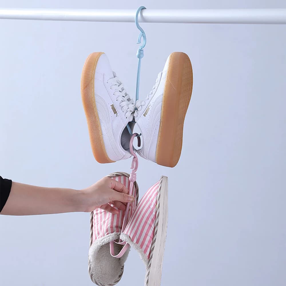 Portable Shoe Rack, Multi-Functional Shoe Rack with Double Hook Design, Shoe Drying Rack for Dehumidifying Hanging Shoes