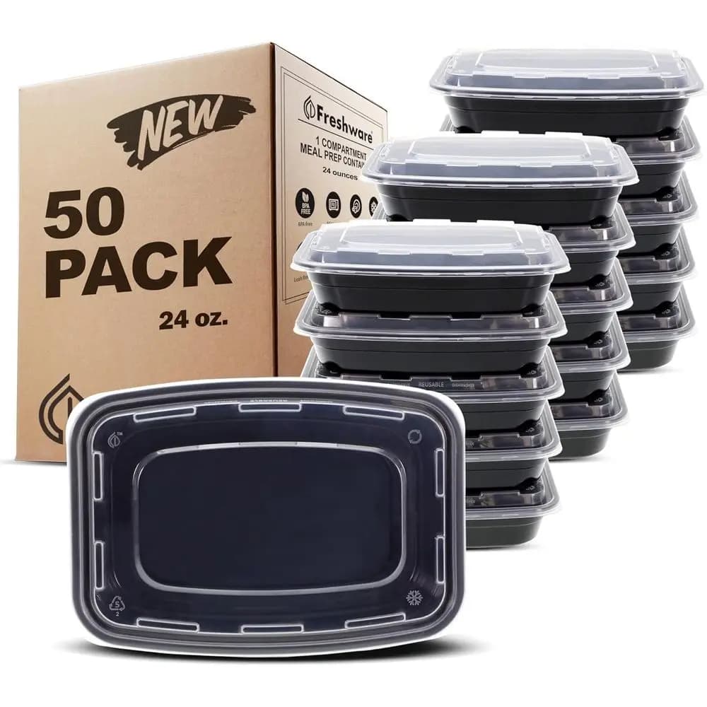 Contenitori per la preparazione dei pasti [confezione da 50] 1 scomparto con coperchi, contenitori per la conservazione degli alimenti, Bento Box, senza BPA, impilabili, adatti per microonde/lavastoviglie