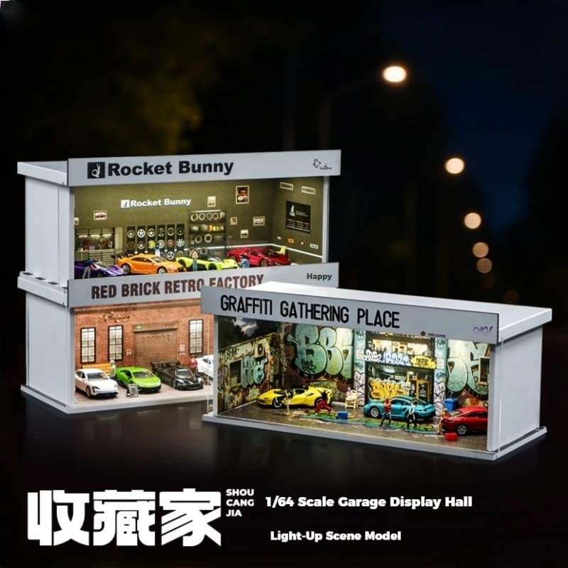 Collector 1:64 Miniature auto repair shop scene model Simulation Parking with lights Garage display box