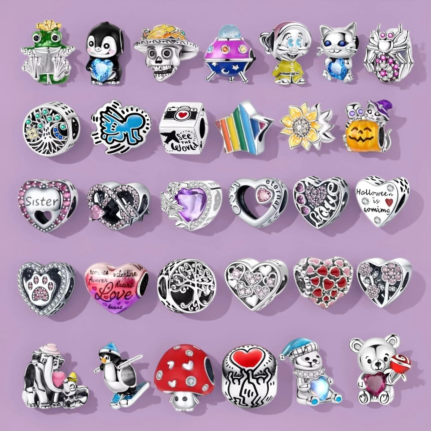 2026 925 Sterling Silver Charm Bead Cute Bear Classic Love Pendant Bracelet Necklace DIY Charm Jewelry Gift World Peace