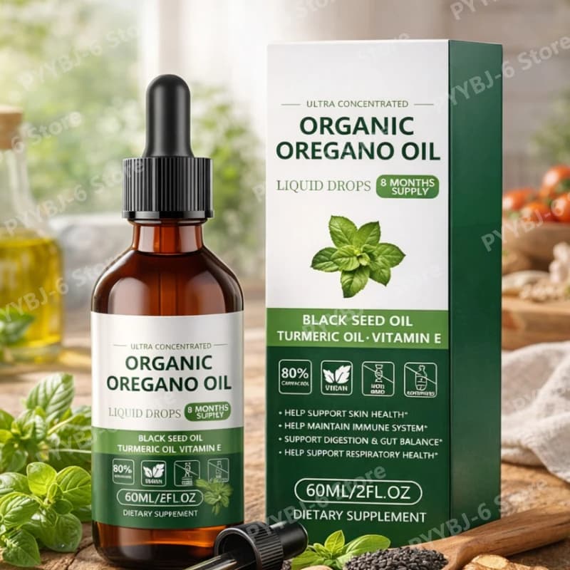 Miscela di Oli Essenziali in Gocce con Origano, Semi Neri, Curcuma e Vitamina E, Integratore Nutrizionale Quotidiano Vegano e Non OGM per Adulti