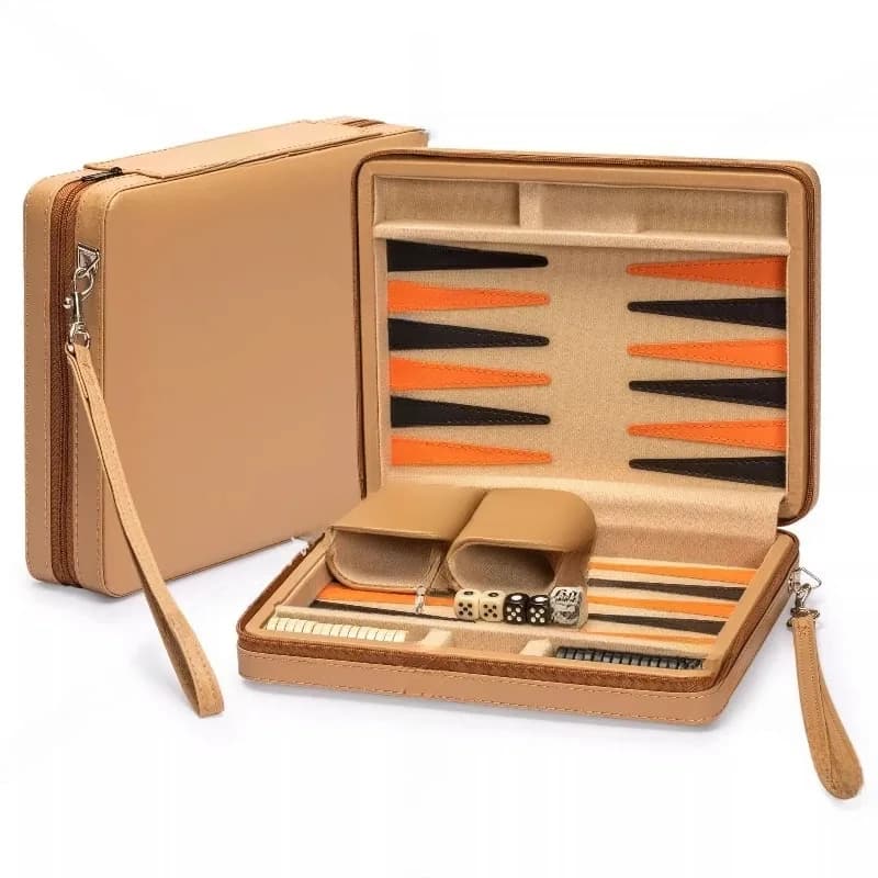 Scacchiera in Pelle e Backgammon in Acrilico, Edizione da Viaggio
