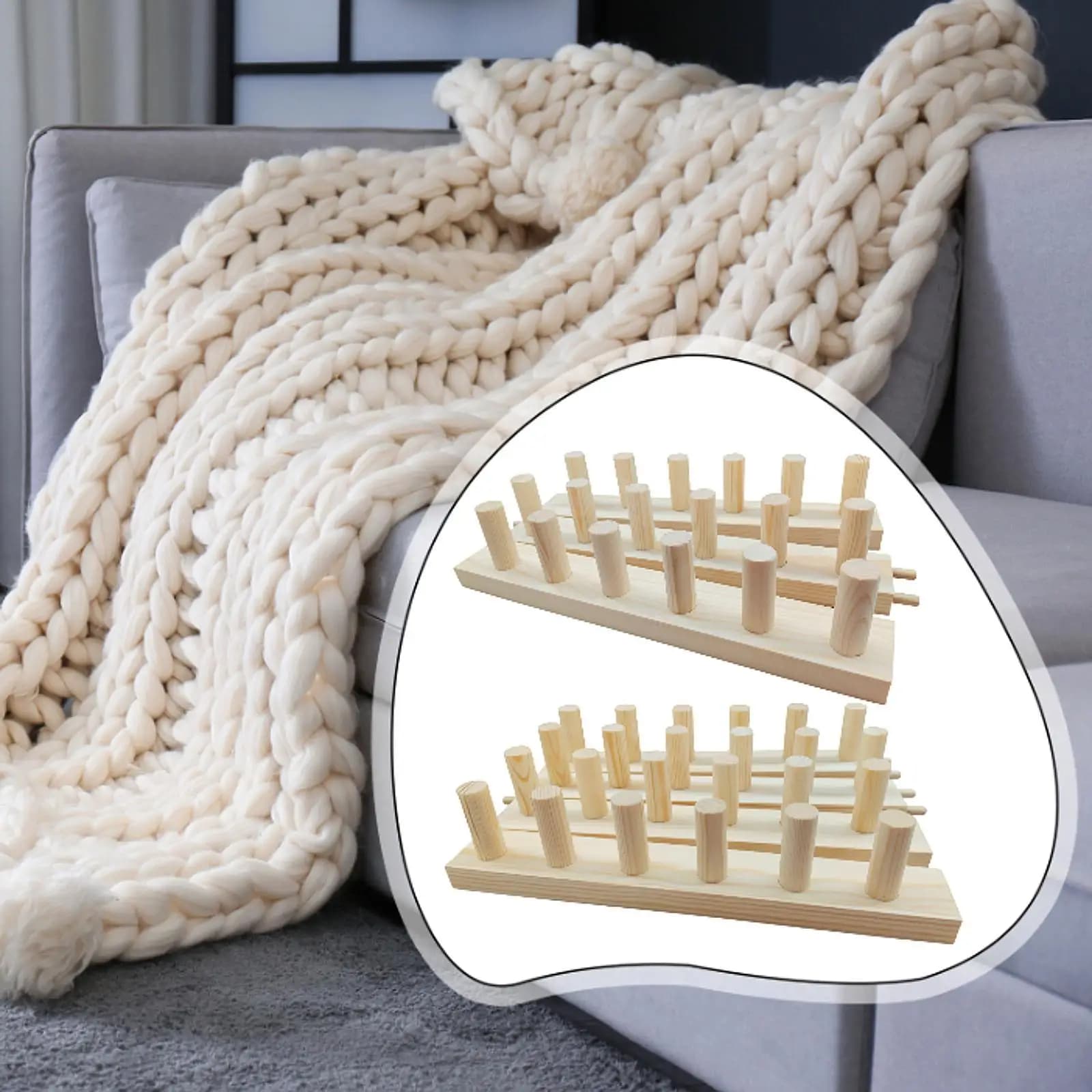 Chunky Yarn Weaving Loom DIY Knitting Kit Wooden Frame for Throws Scarf Tapestry Crafting Lovers
