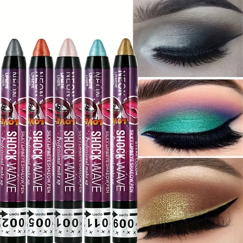 Penna per ombretto 2 in 1, penna per trucco labbra in stick per ombretto impermeabile, trucco per occhi a lunga durata con glitter luccicanti per festival musicali