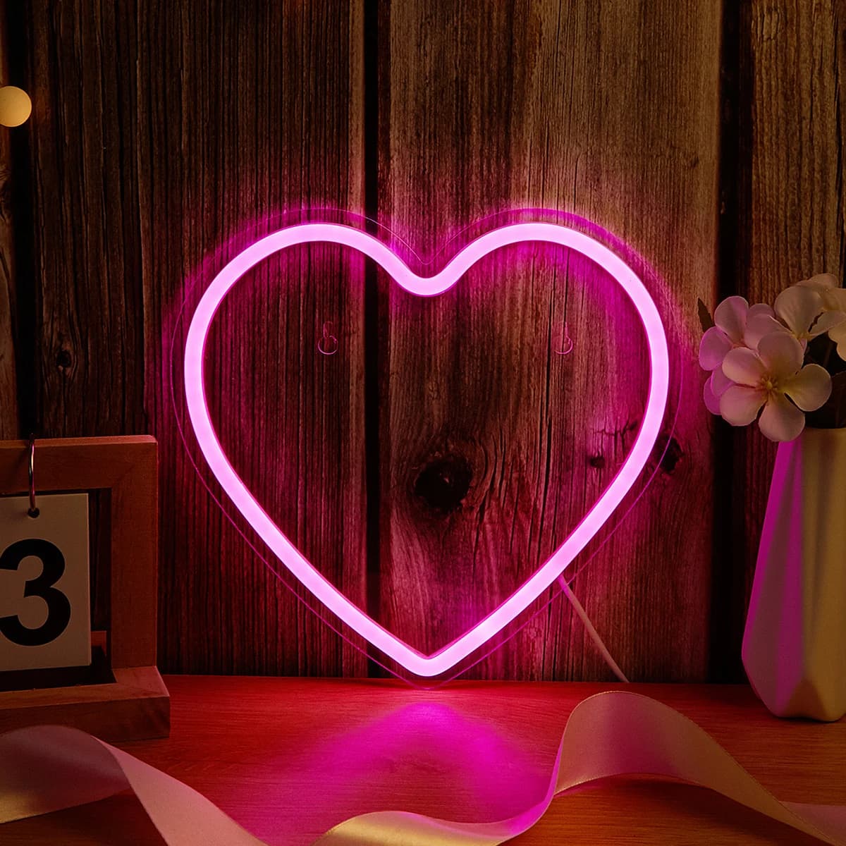 Chi-buy Cuore LED Insegna al neon Insegne al neon alimentate tramite USB Luce notturna 3D Wall Art & Sala giochi Camera da letto Soggiorno Decor Lampada Insegne