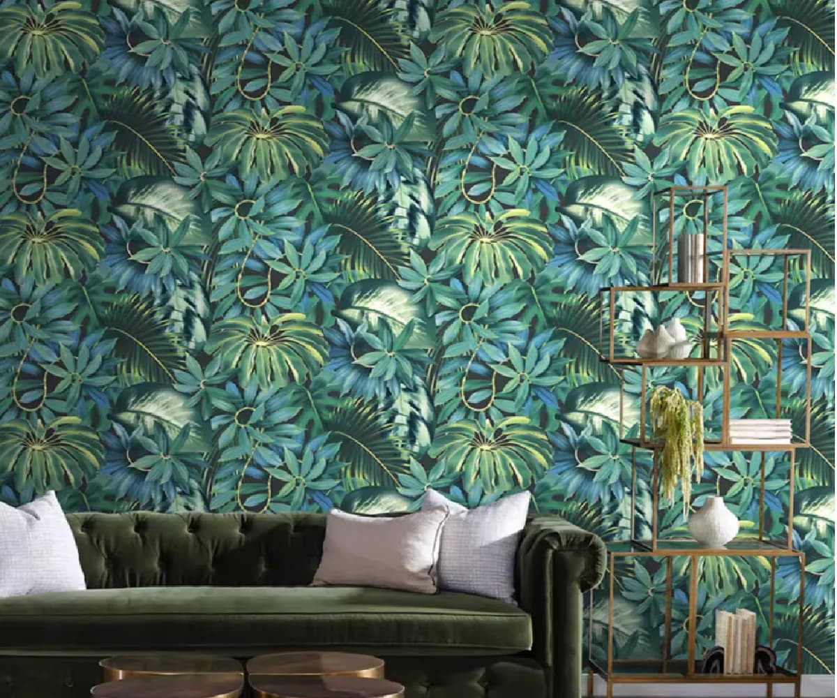 Murale con foglie di foresta pluviale tropicale, piante verdi, foglie di banano, fiori, carta da parati 3D personalizzabile, decorazione senza soluzione di continuità per tutta la casa.