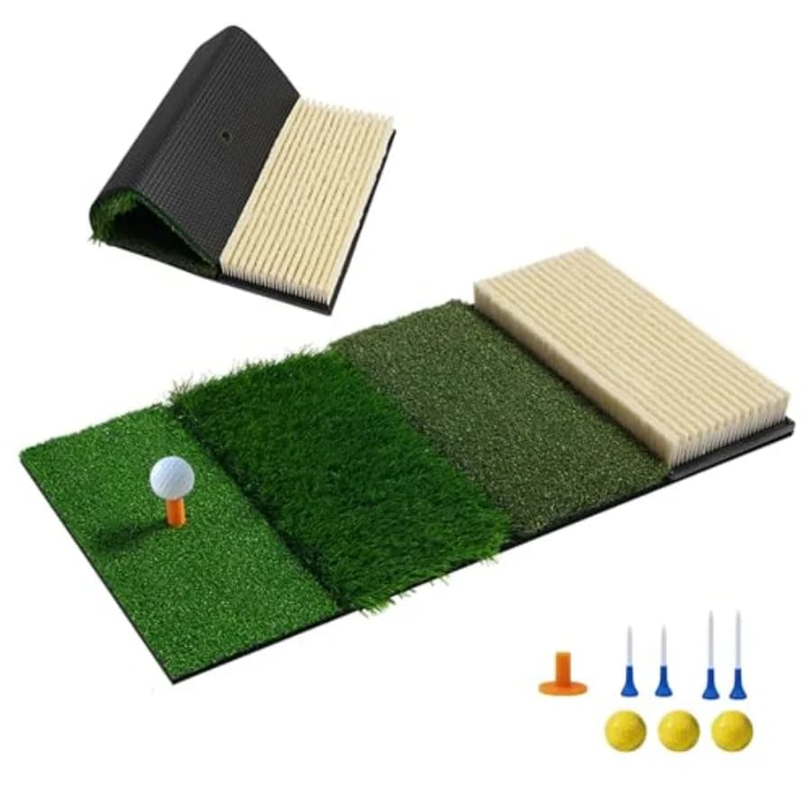 Tappetino da Golf 4-in-1 con Superfici Fairway/Rough/Tee e Bunker, Simulatore di Golf Pieghevole per Interni/Esterni