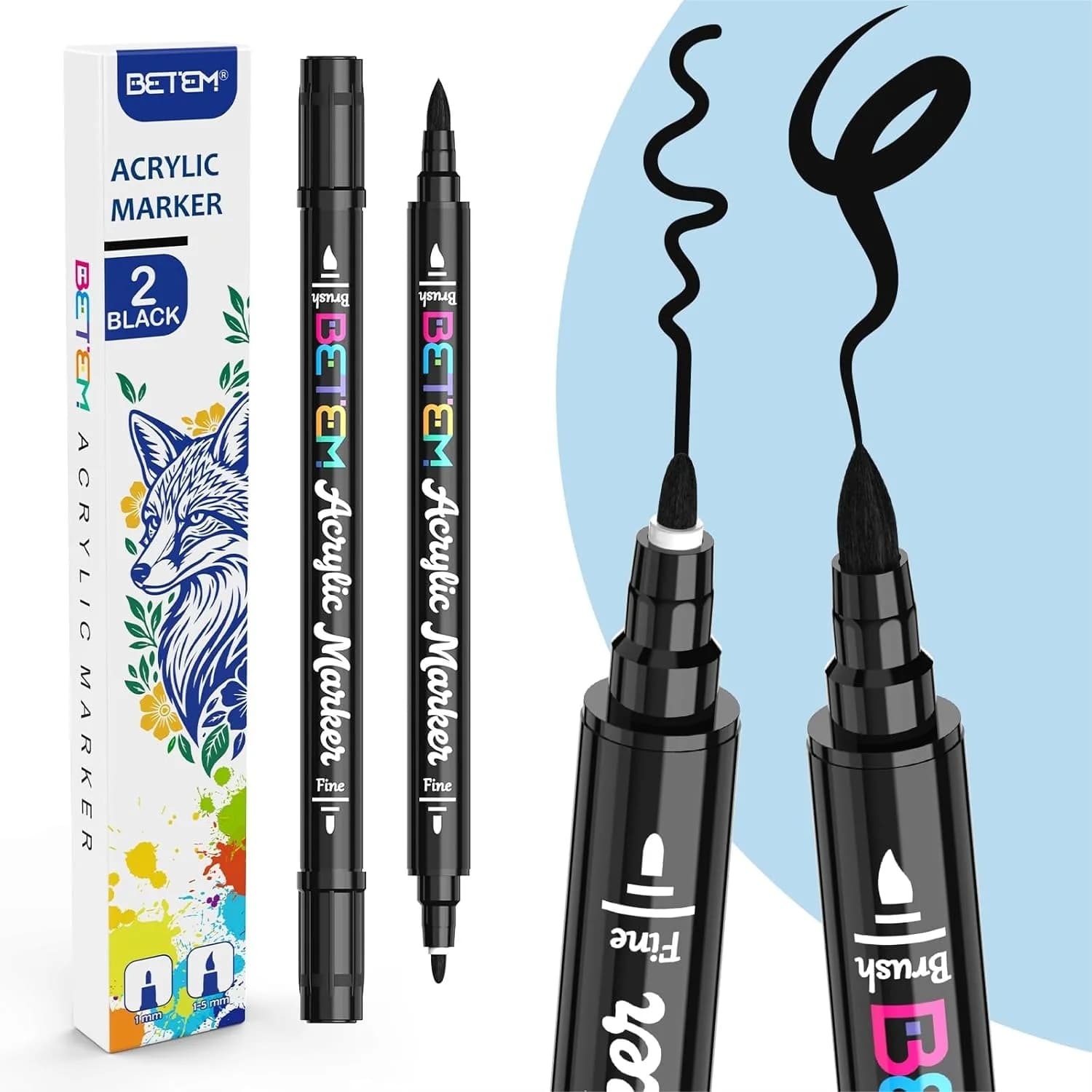 Dual Tip Acrylic Paint Pens, 2 Black Paint Markers for Glass, Window, Fabric, Wood, Rock, Canvas, Art & Craft Supplies