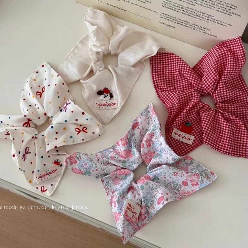 Girls fabric plaid corrugated small square scarf classic hair band girls hair rope bow headrope headgear head flower big