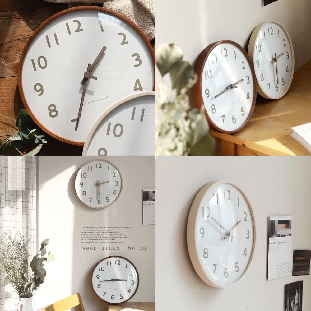 Semplice coreano MJK stile nordico 12 pollici soggiorno in legno massello sala da pranzo camera da letto moderna orologio da parete ultra silenzioso