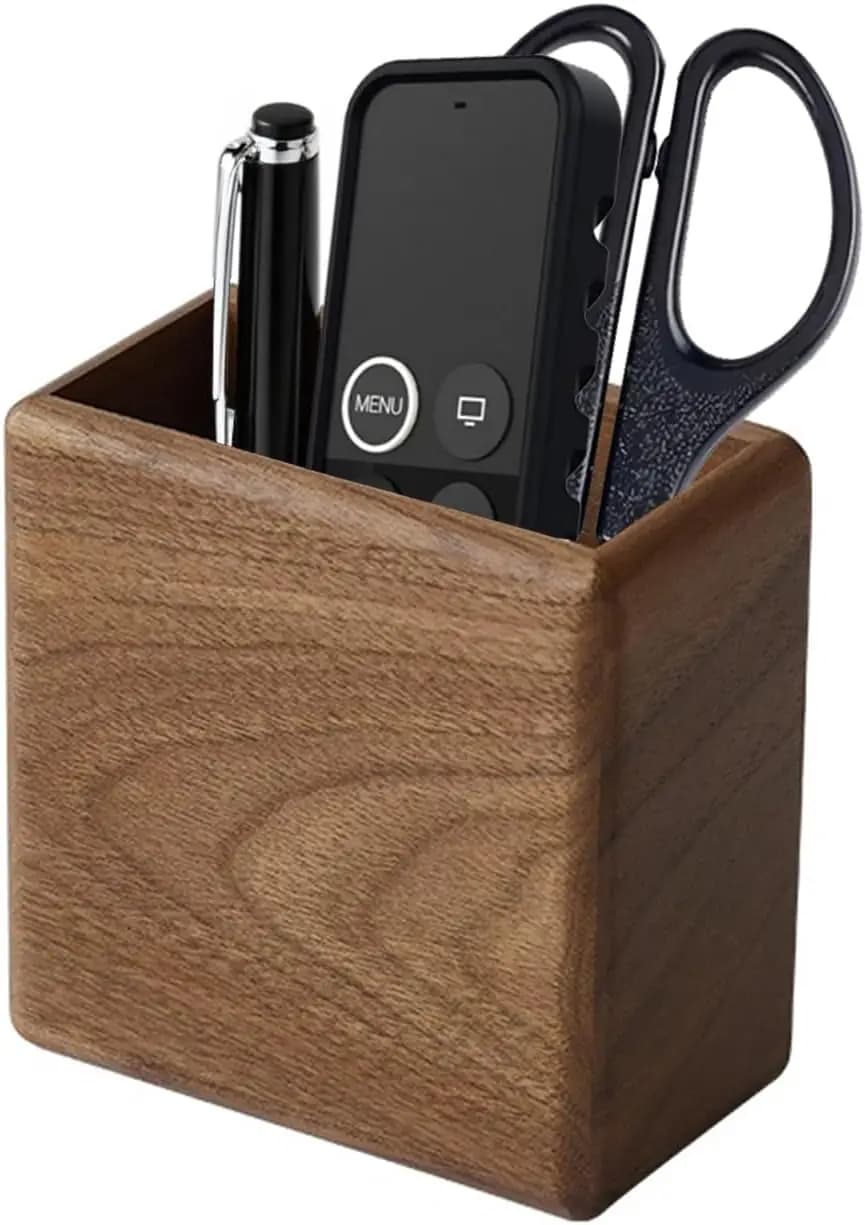 Self-Adhesive No-Drill Walnut Wood Organizer – Wall Mounted Storage for Remotes, Phones & Keys – Home/Office Floating Shelf (1 Pack)
