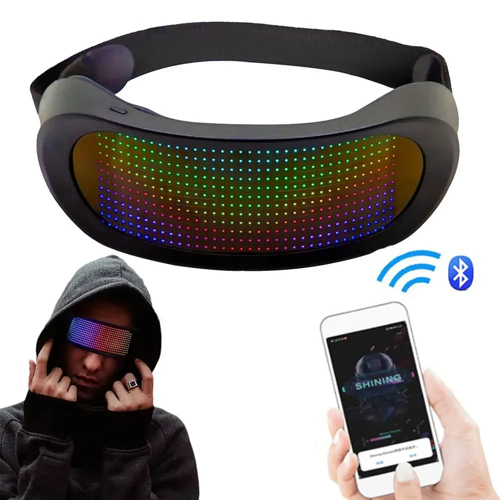 Occhiali LED a colori brillanti Controllo app Bluetooth Occhiali luminosi dinamici programmabili per feste di festival rave