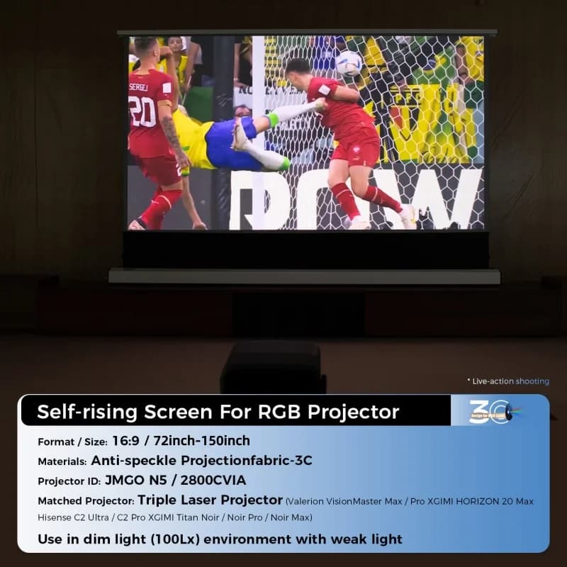 3C Anti‑Speckle Projection Screen for RGB Triple‑Laser Projectors Motorized Self-Rising for Home Theater