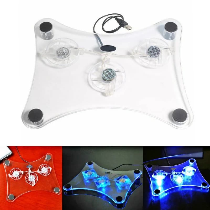 Supporto di raffreddamento USB con 3 ventole, pad di raffreddamento con luce LED per laptop, PC, notebook