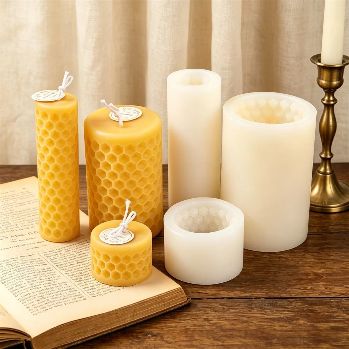 Honeycomb Cylinder Silicone Candle Mold DIY Beehive Pillar Aromatherapy Candle Plaster Mold for Home Decor Handmade Gifts