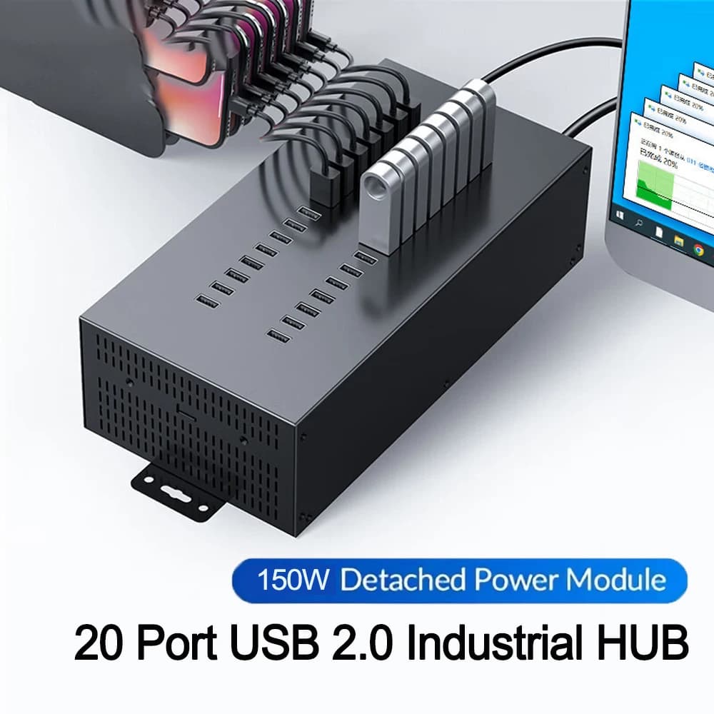 Hub USB ORICO Hub USB 2.0 splitter USB industriale a 20 porte con adattatore di alimentazione indipendente integrato da 150 W per Windows Mac Linux