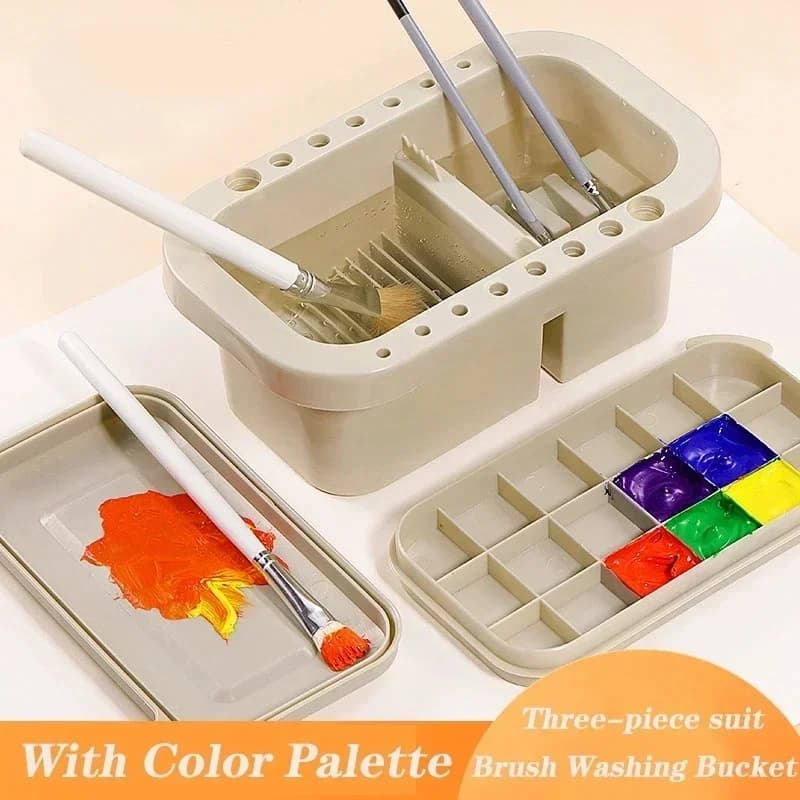 La nuova macchina multifunzionale per la pulizia dei pennelli viene fornita con un vassoio di miscelazione dei colori. Forniture per pittura artistica. Supporto per lavabo