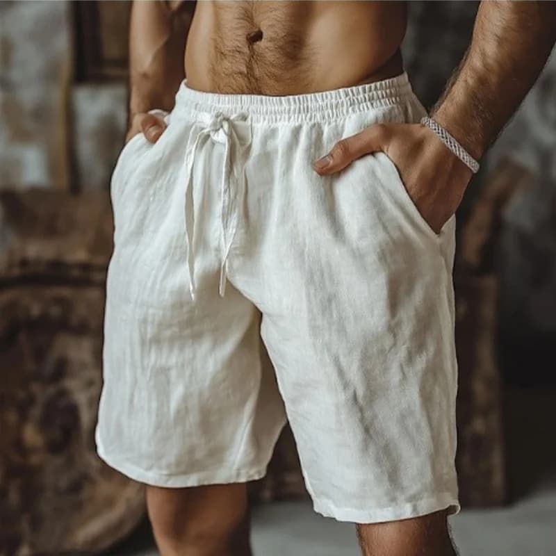 New Men's Cotton Linen Shorts Pants Male Summer Breathable Solid Color Linen Trousers Beach Shorts Fitness Streetwear