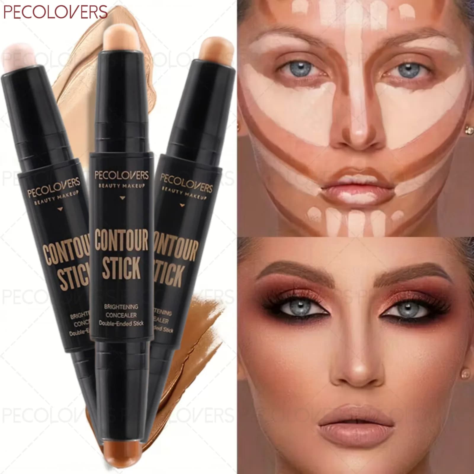 1 stick correttore e contorno a doppia punta, trucco waterproof a lunga tenuta con finitura naturale, utilizzabile per correggere, schiarire e illuminare.