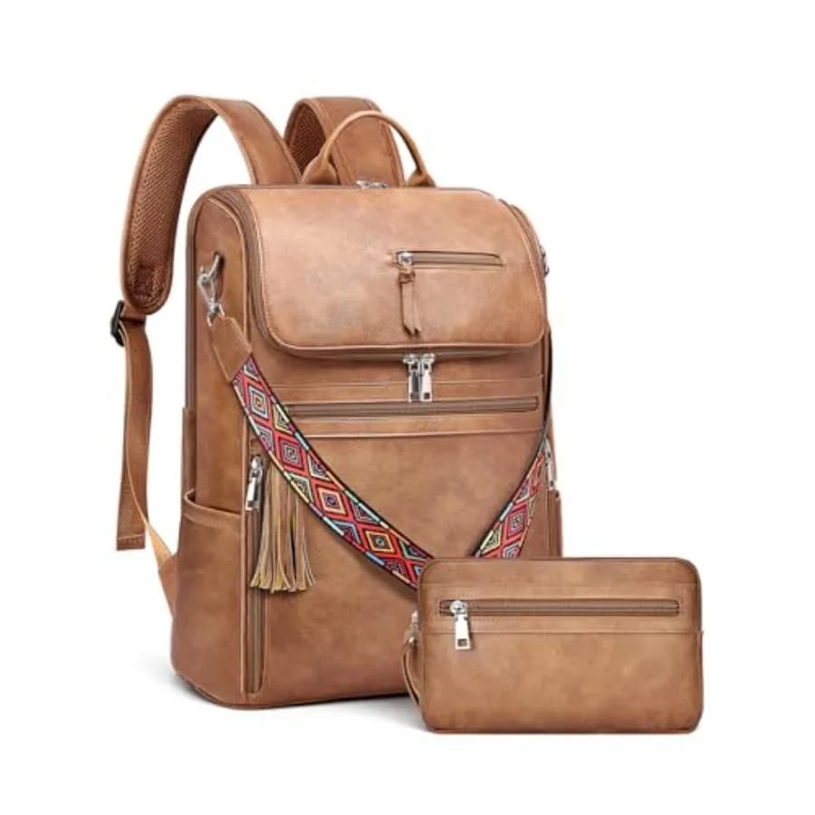 Zaino in pelle per laptop da donna, borsa per laptop di design da 16,5 pollici, zaino da viaggio per computer con nappa per lavoro e affari