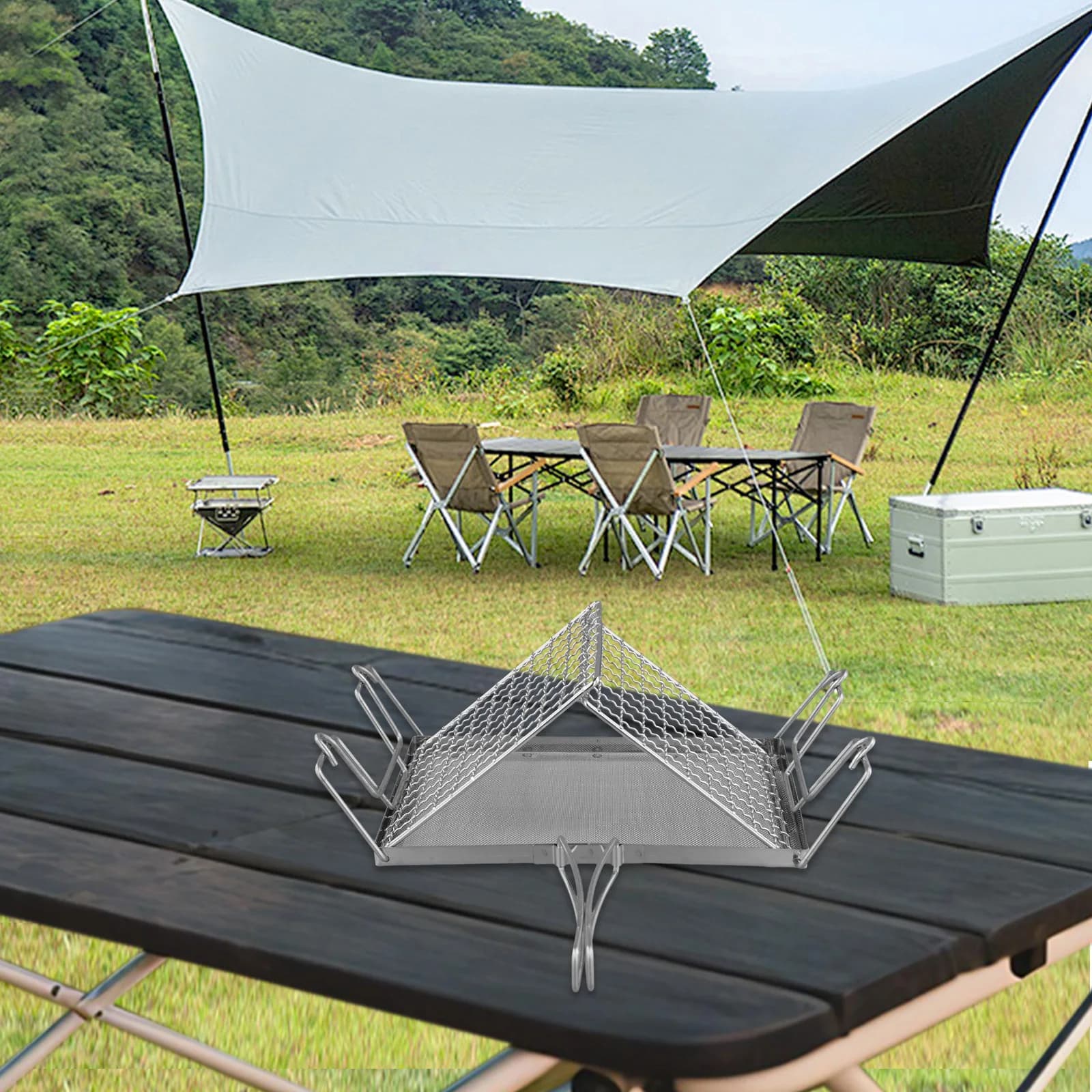 Suitable for outdoors, toaster support, camping stove, easy to clean, expandable, folding, stainless steel camping stove