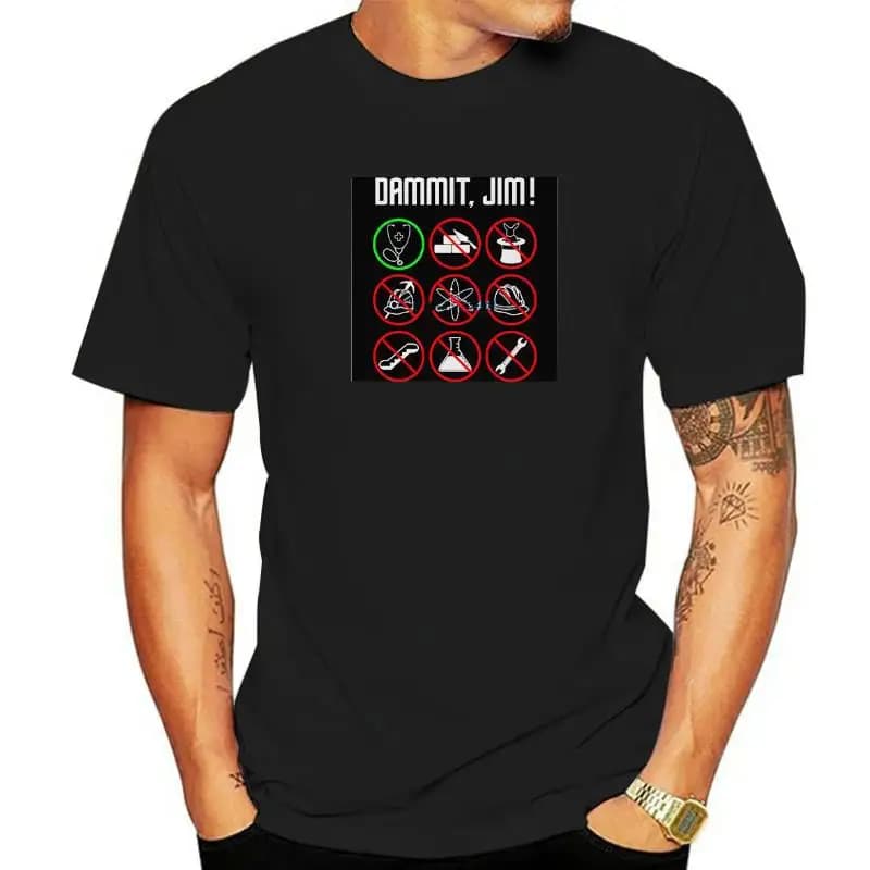 Damn It Jim Mens T-Shirt Super Slim Fit Youth Style Nine Sleeve Length Captain Kirk Bones Trekkie Spock Design Henry Collar