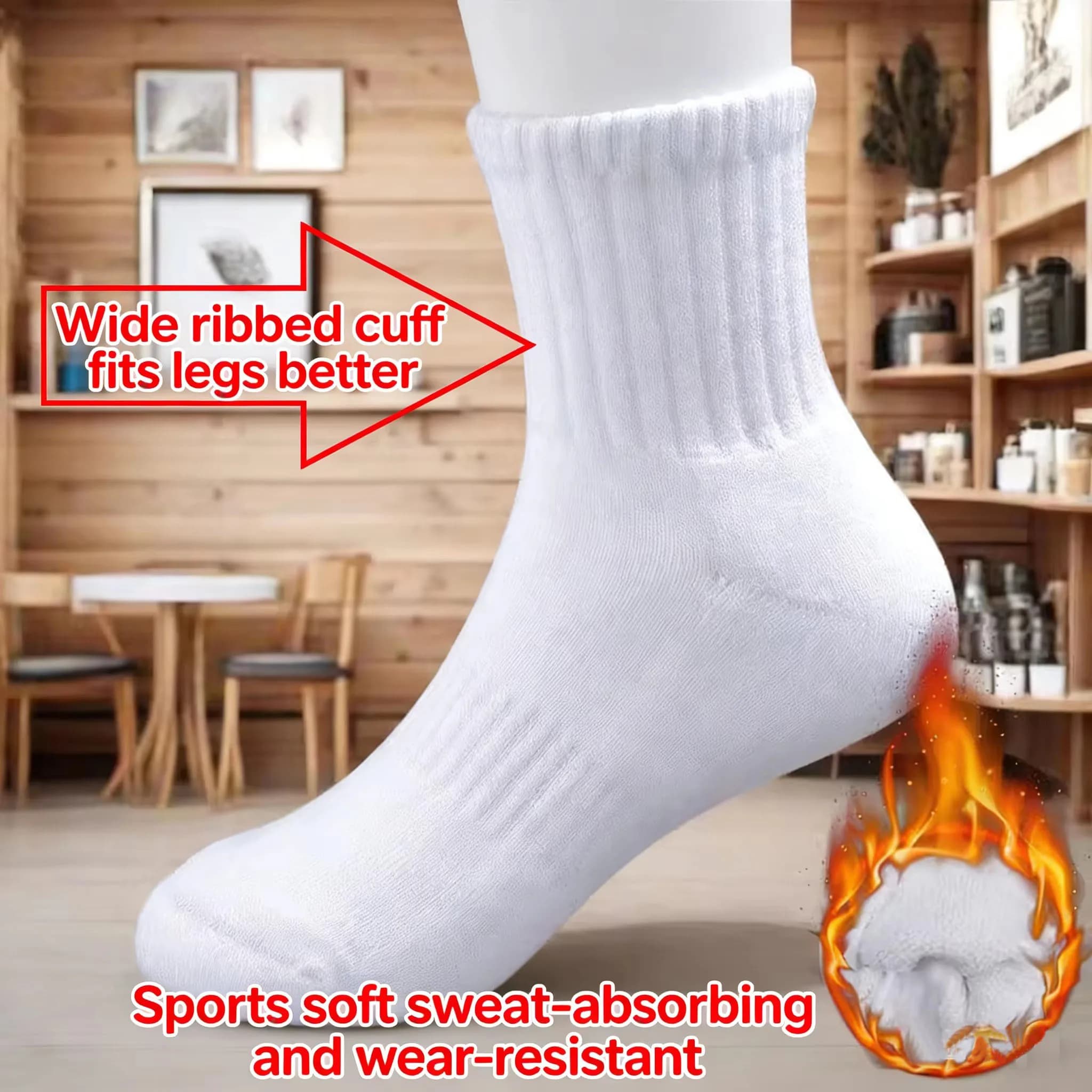 5 pairs of men's sports socks in cotton often with added fleece, odor and absorb sweat, basketball socks