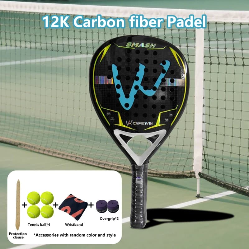 Racchetta da padel in fibra di carbonio 12K | con cotone memory foam EVA | Nuovo processo di racchetta da tennis in gabbia | Racchetta stile tavola
