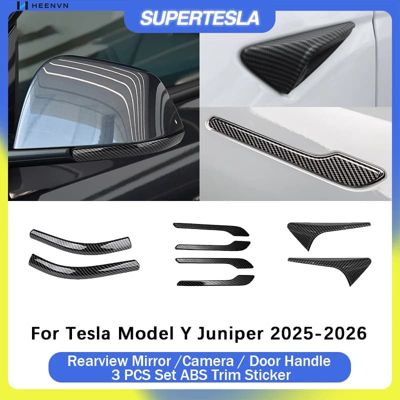 3 PCS ABS Trim Protection Sticker Rearview Mirror /Camera/Door Handle For Tesla Model Y Juniper 2025-2026 Anti-collision Strip