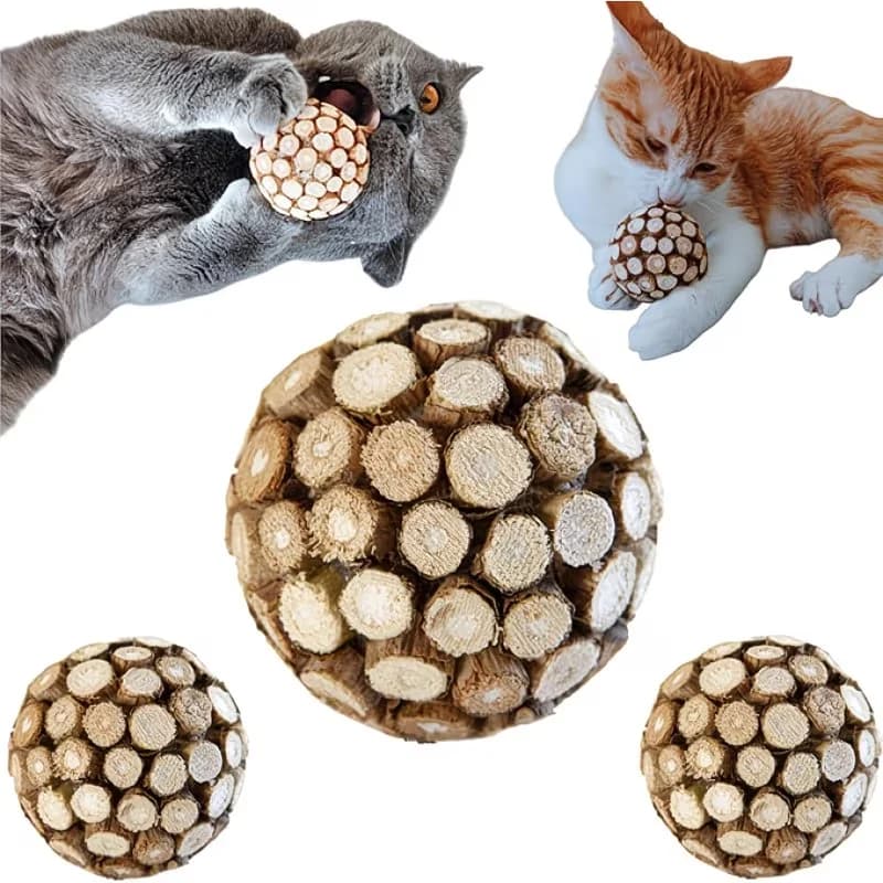 Pallina Giocattolo Naturale in Silvervine per Gatti, Giocattolo da Masticare per la Pulizia dei Denti per Gattini e Gatti Adulti, Giocattolo Interattivo Auto-Giocante con Erba Gatta
