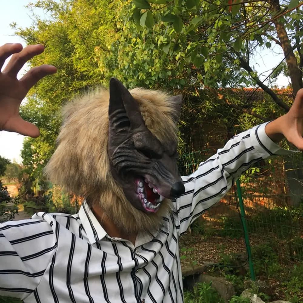 Divertenti Guanti da Lupo in Latex per Halloween, Maschera con Capelli Artificiali, Testa di Lupo in Gomma per Halloween