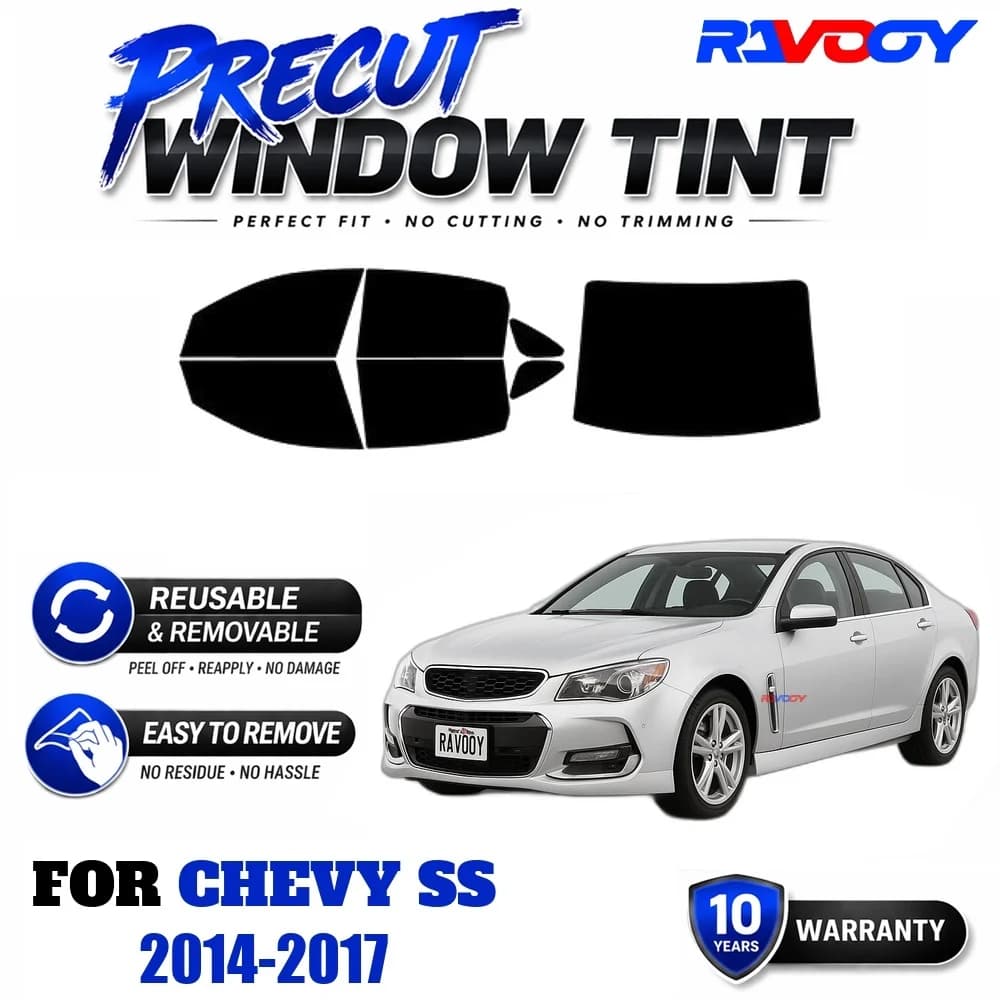 RAVOOY Precut Window Tint, Reusable Removable EPU Film, Custom Fit for Chevy SS 2014-2017, UV Heat Protection