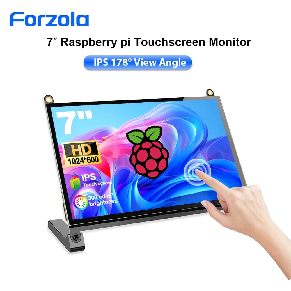 FORZOLA Raspberry pi 7 inch Screen Monitor 1024x600 HD IPS Touchscreen Drive Free HDMI For Raspberry Pi 5 4 3 3B+ 2 Win 7/8/10