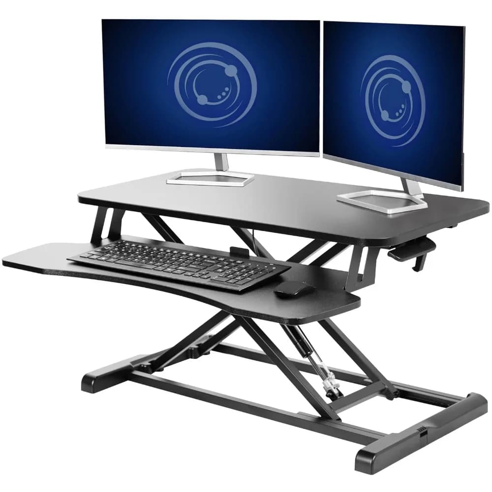 Convertitore da scrivania da 32 pollici, serie K, supporto regolabile in altezza da seduti a in piedi, postazione di lavoro per doppio monitor e laptop, personalizzabile