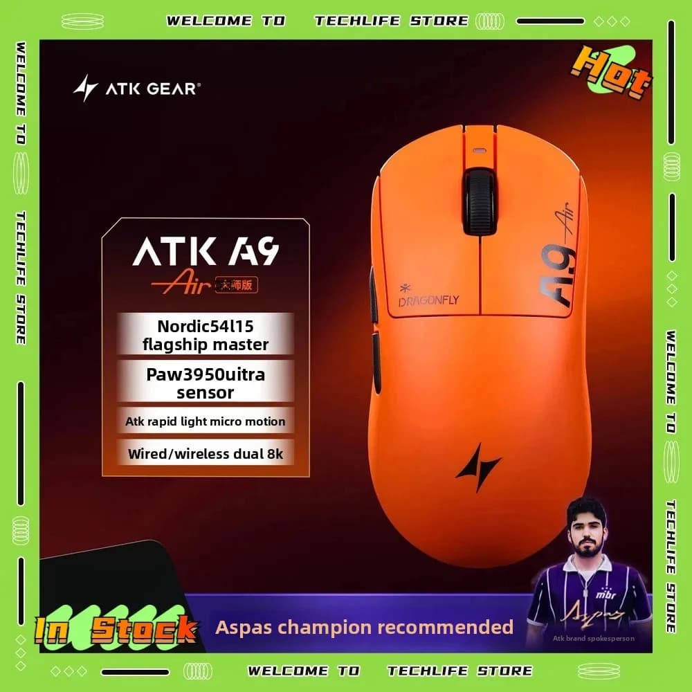 In Stock ATK A9 Air Ultimate Plus Gaming Mouse PAW3950 Ultra/PAW 3955 Master Dual 8K Esports Mouse FPS Gaming Accessories