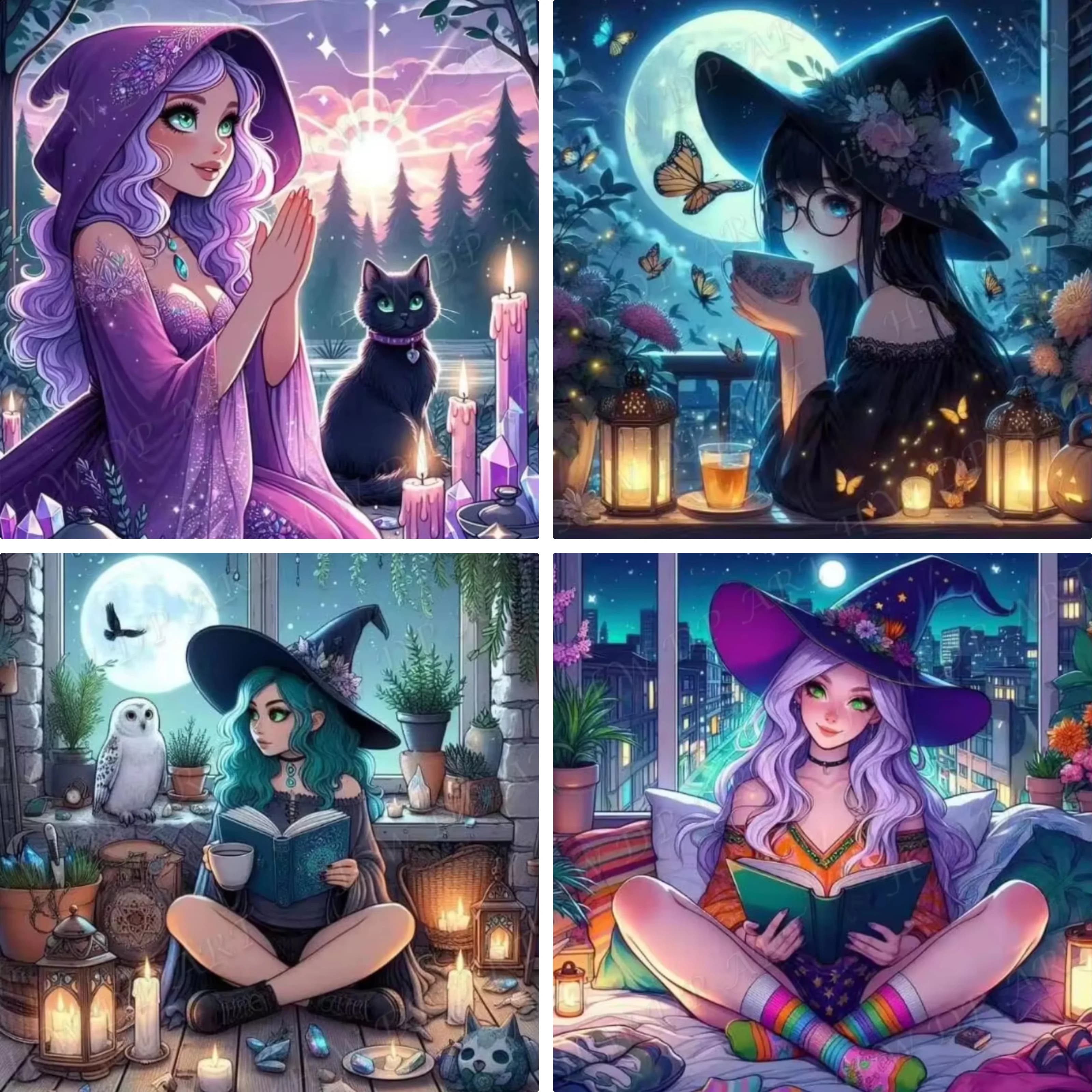 Diamond Painting Witch Picture Square Mosaic Embroidery Halloween Wall Art Diamond Art Full Crystal Home Decor