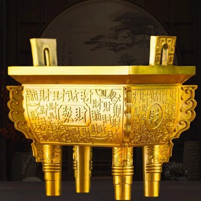 Copper ornament, brass wealth-enhancing , treasure , square tripod, incense burner, home entrance and office