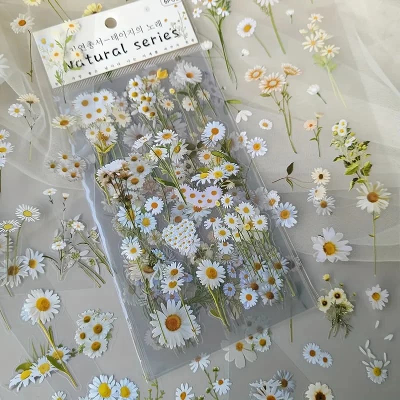 JIANQI 6 pz/pacco Trasparente PET Adesivi Scrapbooking Materiali FAI DA TE Spazzatura Ufficiale Collage Foglie Floreali Piante Decor Adesivi