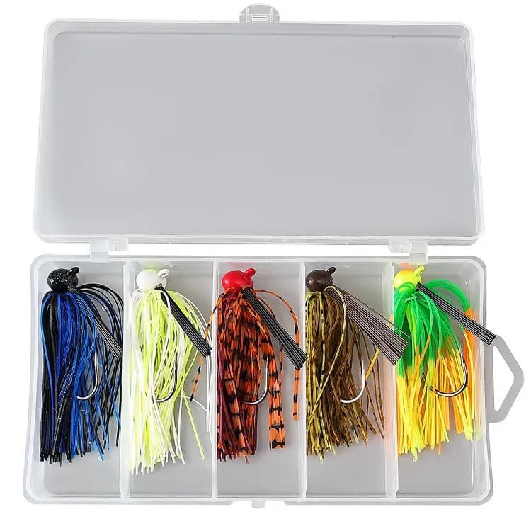 Set of 5 12g Artificial Brush Jig baits in Box, Freshwater and Salad Fishing Equipment