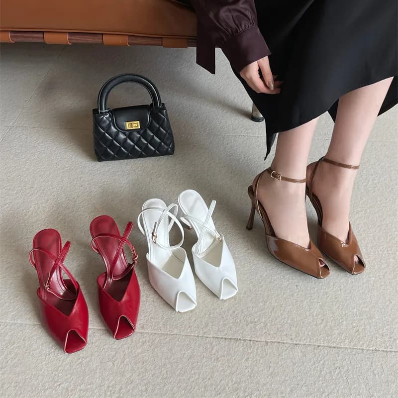 Bailamos Spring New Women Brand Sandals Fashion Red Ladies Stylish Slingback Toe Slingback High Heel Pumps for Outer Dresses