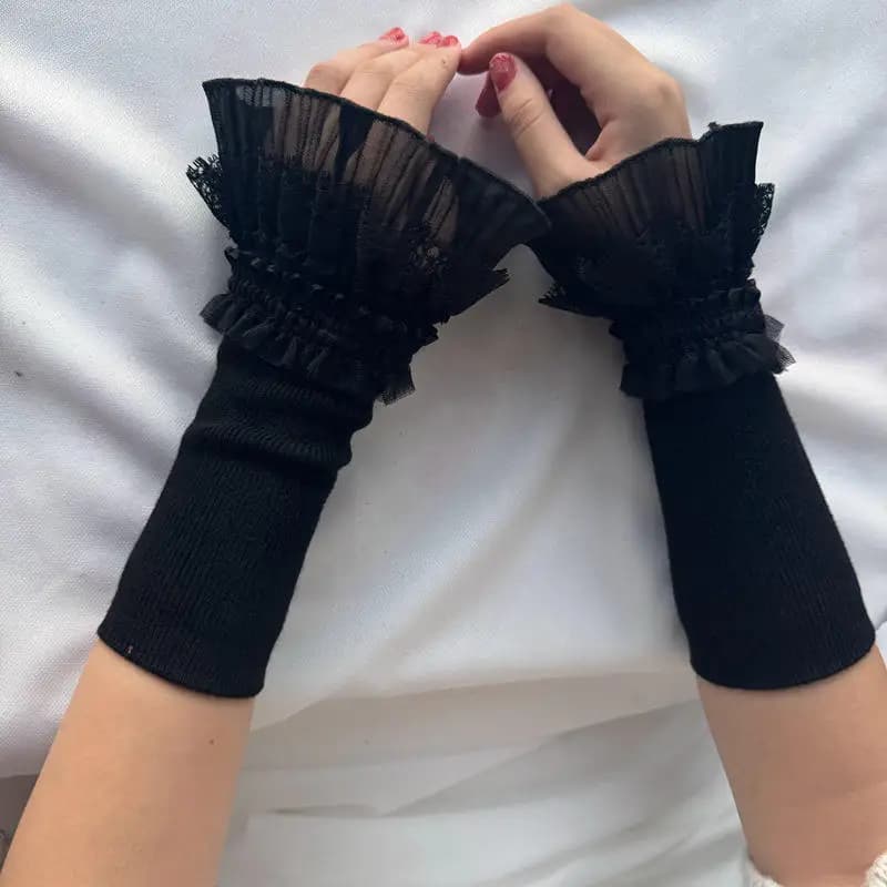 Knitted Wrist Cuffs with Long Lace Sleeves Elastic Women's Soft Wrist Cuffs Warm and Comfortable Girls Lolita Fake Cuffs Decor