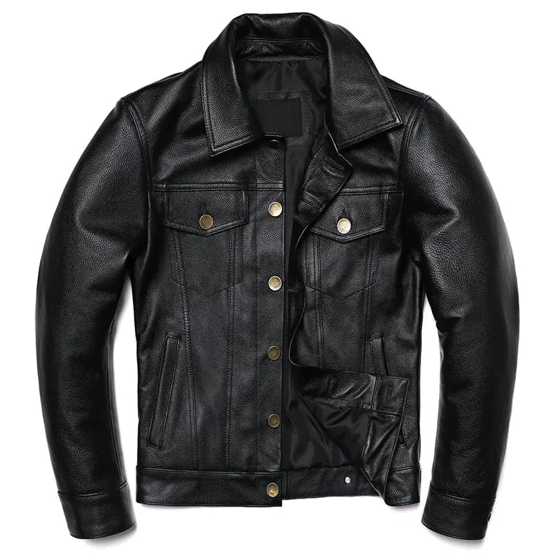 New Cowboy 2026 Jacket in True Leather for Men, Slim Short Coat in Natural Bovina Leather, Fashion Style Casual
