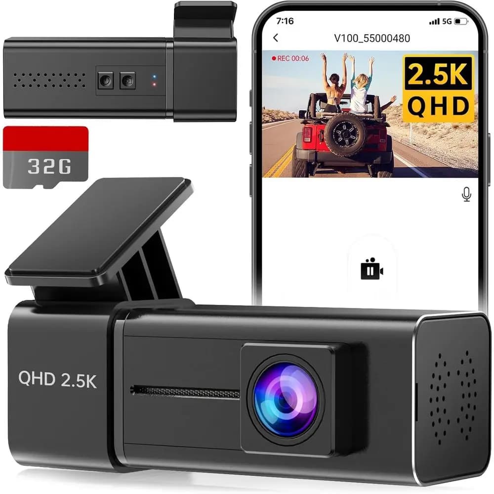 Dash Cam HD 2.5K con App, Registrazione in Loop, Sensore G, Visione Notturna, Parcheggio 24H, Scheda da 32GB, Supporta fino a 256GB