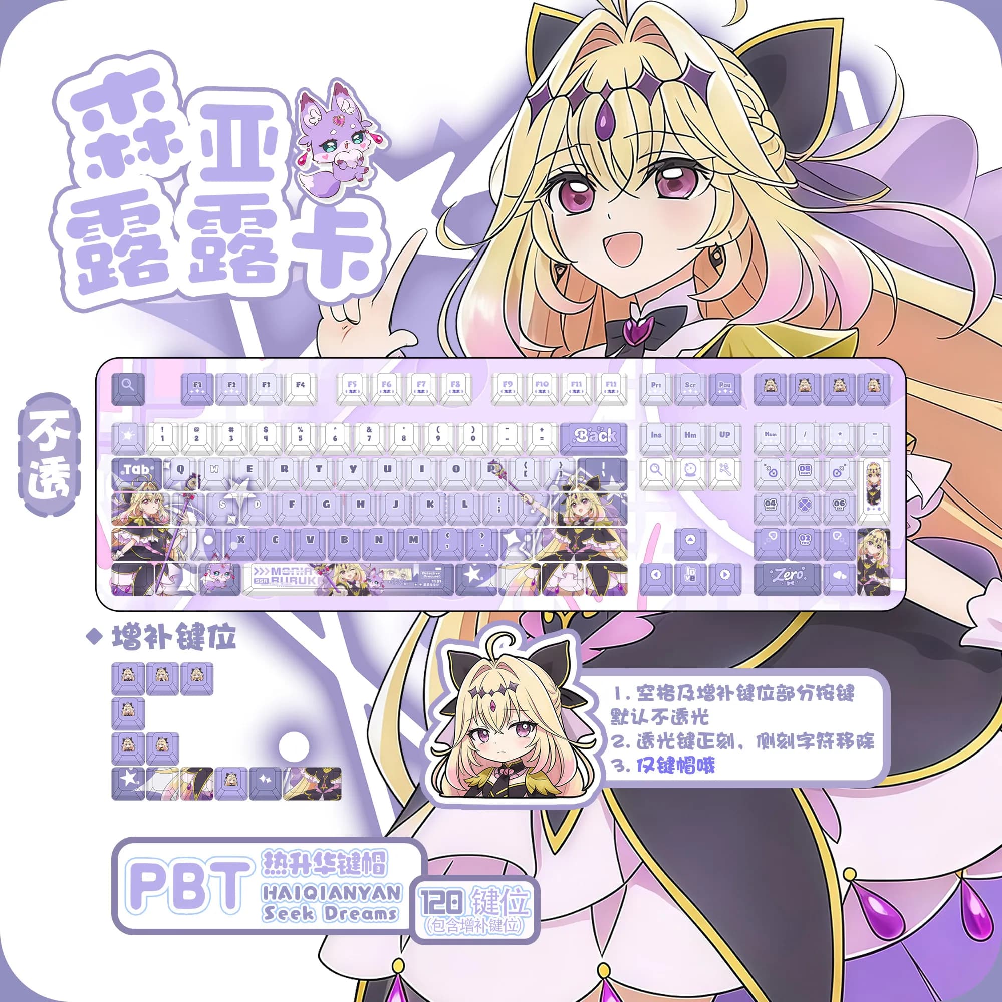 Game Anime figure Moria Ruruka cartoon Keycaps PBT Key Caps for Mechanical Keyboard Game Customize Transparent keycaps ornament