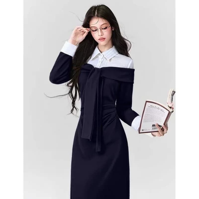 Elegant Style Skirt Slimming fake Two-Piece Dress Spring Autumn New Arrival Fashionable Slim Fit Dress