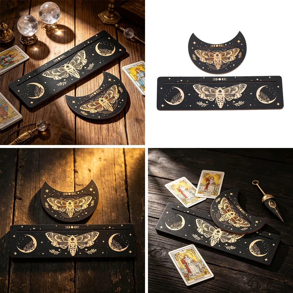 Supporto per Carte dei Tarocchi a Forma di Falena, Espositore in Legno per Falene a Testa di Falco, Decorazione Gotica Occulta per Altare con Fasi Lunari, Regalo per Divinazione